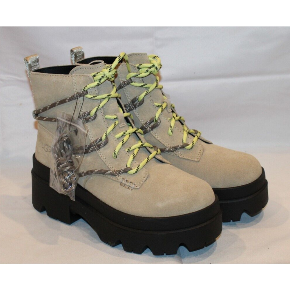 UGG WOMEN'S BRISBANE SUEDE LACE UP PLATFORM WATERPROOF BOOTS MUSTARD SEED NEW